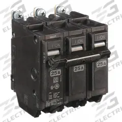 GE Miniature Circuit Breaker: THQB, 25 A, 120/240V AC, Three Phase, 10kA at 120/240V AC, Std (MPN THQB32025). Key specifications — attr195972: 25 A; attr195973: 120/240V AC; attr195974: Three; attr195975: 10kA at 120/240V AC; attr195976: Load Centers.