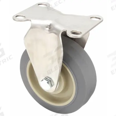 APPROVED VENDOR Plate Caster: Rigid, No Brake, Rubber, 5 in Wheel Dia., 1 1/4 in Wheel Wd - Corrosion-Resistant NSF-Listed Sanitary Plate Casters
