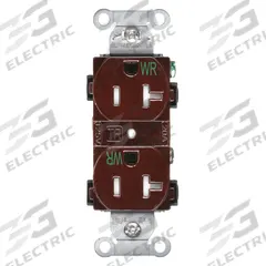 HUBBELL Receptacle: Duplex, 5-20, Brown, 125V AC, 20 A, 2 Pole / 3 Wire (MPN BR20WRTR)
