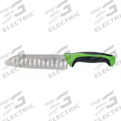 MERCER CUTLERY Santoku Knife: Granton Edge, 7 in Overall Lg, Steel Blade, Green Handle, Stamped (MPN M22707GR). Key specifications — Sub-brand: Millennia Colors; Brand: MERCER CUTLERY; Blade Material: Steel; Blade Type: Granton Edge; Forged/Stamped: Stamped; Handle Color: Green; Handle Material: Santoprene/Polypropylene; Knife Type: Santoku Knife.