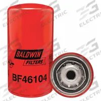 BALDWIN FILTERS Fuel Filter: Spin-On, 3 3/4 in Outside Dia, M20-1.50 Thread Size, Paper, BF46104. Key specifications — attr1137520: BF46104; attr434022: BALDWIN FILTERS; attr427730: Paper; attr427731: Attached Gasket; attr1017112: Farm Equipment; attr1017113: Case IH.