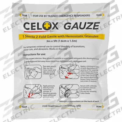 CELOX Gauze Roll: 5 ft Dressing Lg, 3 in Dressing Wd, Chitosan, Sterile - Bleeding Control Dressings