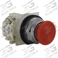SCHNEIDER Mushroom Head Push Button: Non-Illuminated, Mushroom Head Profile, Non-Metallic, 30 mm (MPN 9001KR4RH13). Key specifications — Brand: SCHNEIDER; Action: Momentary; Series: 9001K; Push Button Material Type: Non-Metallic.