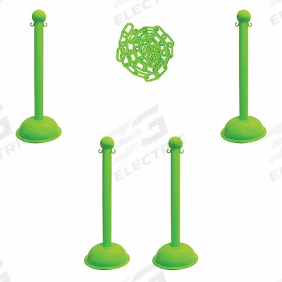 APPROVED VENDOR Barrier Post Kit: Safety Green Chain Color, 30 ft Chain Lg - Solid-Color Plastic Chain Barrier Systems