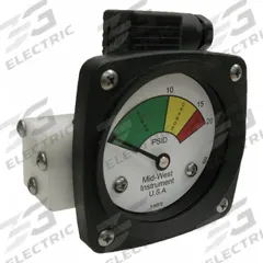 MIDWEST INSTRUMENT 3-Color Differential Pressure Indicator: 1,000 psig Max. Static Pressure, 522 (MPN 522P-020-LE). Key specifications — Brand: MIDWEST INSTRUMENT; Accuracy: ±5% of Full Scale; Sensor Material: Buna-N; Housing Material: Acetal Plastic; Transition Points: 0 psid to 10 psid (Green) / 10 psid to 15 psid (Yellow) / 15 psid to 20 psid (Red).