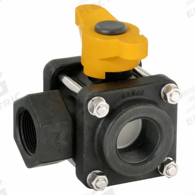 BANJO Manual Three-Way Ball Valve: 1 1/4 in, Polypropylene, L Flow, FNPT x FNPT x FNPT - L-Port Polypropylene Ball Valves