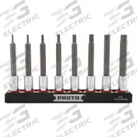 PROTO Socket Bit Set: 1 - 25 Pieces, 1/4 in Drive Size, 8 Pieces, 1.5 mm to 7 mm Tip Size Range (MPN J7440R8MM). Key specifications — attr1216280: Fixed Insert; attr1216283: PROTO; attr1225718: 1.5 mm to 7 mm; attr1227491: 1/4 in.