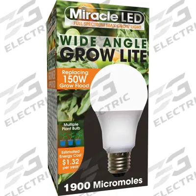 MIRACLE LED Grow Bulb: LED, A19, 120V, Full/Broad - Plant Growth Bulbs