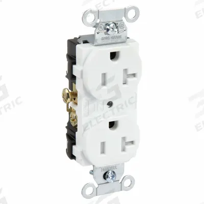 HUBBELL Receptacle: Duplex, 5-20, White, 125V AC, 20 A, 2 Pole / 3 Wire (MPN CR20WHITR) - General Purpose Receptacles