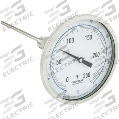 ASHCROFT Dial Thermometer: 0°F to 250°F /-20°C to 120°C, ±1% Accuracy, 6 in Stem Lg - Adjustable-Angle Thread-Mount Dial Thermometers