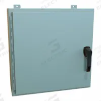 HAMMOND Enclosure: Steel, 24 in x 24 in x 8 in, NEMA 12/13/3R/4, Solid Cover, Hinged (MPN HW24248GYHK). Key specifications — Closure Method: Handle; Brand: HAMMOND; Knockouts: Not Included.