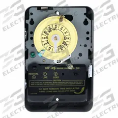 INTERMATIC Electromechanical Timer: 24 hr, 120V AC, SPST, Mechanical (MPN T101). Key specifications — Body Material: Metal; Indoor/Outdoor Usage: Indoor; Mounting Style: Surface; Brand: INTERMATIC.