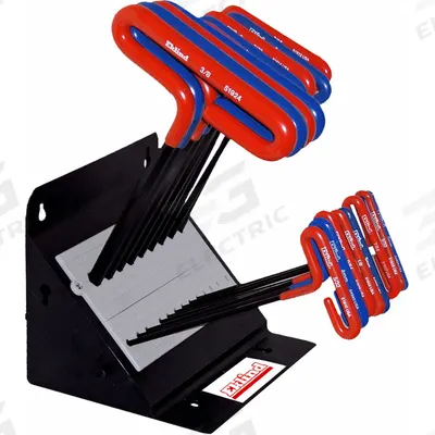 EKLIND Hex Key: 16 or More Pieces, Hex T, T, Metric and SAE, Std End, Long, 18 Pieces - T-Shaped Hex Key Sets