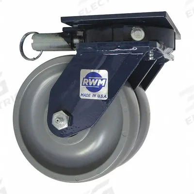RWM Plate Caster: Swivel, Elastomer, 6 in Wheel Dia, 2 in Wheel Wd, 8 in Mounting Ht - Easy-Turn Kingpinless Plate Casters