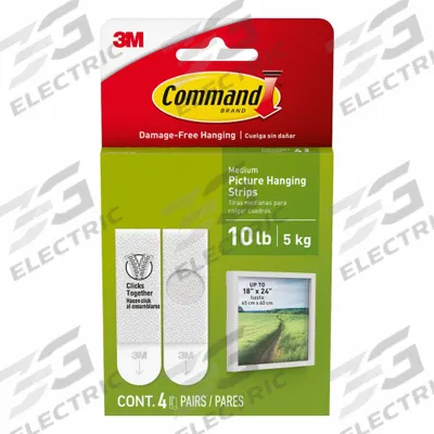 COMMAND Medium Picture Hanging Strip: 0.74 in Overall Wd, 2.75 in Overall Lg, White - Picture-Hanging & Adhesive Hook Replacement Pieces