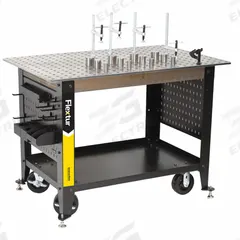 FLEXTUR Welding Work Table: 35 in Ht, 48 in Dp, 30 in Wd, 2,000 lb Wt Capacity, Plain (MPN 71500009). Key specifications — Manufacturer Part Number: 71500009; Brand: FLEXTUR; Hole Diameter: 5/8 in.