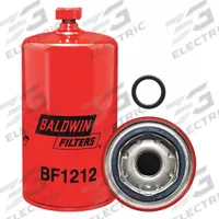 BALDWIN FILTERS Fuel Filter: Spin-On, 3 11/16 in Outside Dia, 1"-14 Thread Size, Cellulose, Cummins (MPN BF1212). Key specifications — attr1137520: BF1212; attr1137521: FS1212; attr434022: BALDWIN FILTERS; attr427730: Cellulose; attr427731: G381-A Integral Gasket; attr1017112: Buses; attr1017113: Cummins.