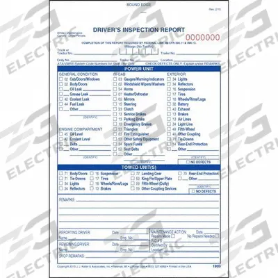 JJ KELLER Driver Vehicle Inspection Form: Carbonless, Driver Vehicle Inspection Report - All-Type Vehicle Inspection Forms