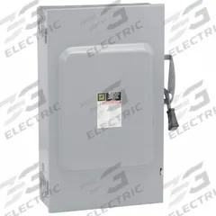 SQUARE D Safety Switch: Non-Fusible, 200 A, Three Phase, 240V AC, Galvanized Steel, Indoor (MPN DU324). Key specifications — attr867131: SQUARE D.