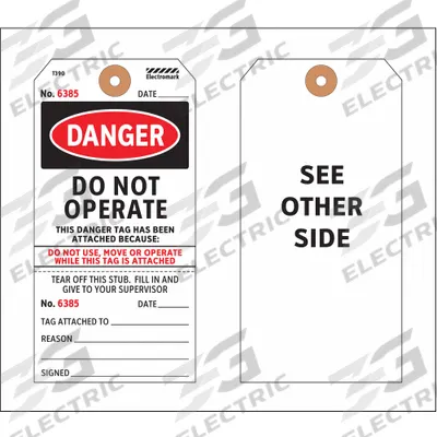ELECTROMARK Danger Tag: Danger, Danger Do Not Operate, Write-On Surface, English, Danger - Safety