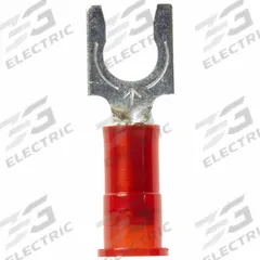 3M Fork Terminals: Red, Nylon, #10 Stud Size, 22 AWG – 18 AWG Wire Range, Locking Fork, 600 V (MPN MNG18-10FLX). Key specifications — Barrel Style: Insulation Grip; Manufacturer Part Number: MNG18-10FLX; Brand: 3M.