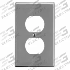 HUBBELL Wall Plate: Duplex Outlet, 1 Gang, Gray, Midsize Size (MPN PJ8GY). Key specifications — Brand: HUBBELL; Material: Polycarbonate.