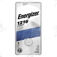 ENERGIZER Button Cell Battery: 1216 Battery Size, Lithium / Manganese Dioxide, 25 mAh Capacity (MPN ECR1216BP). Key specifications — Voltage - Batteries: 3V DC; Battery Chemistry: Lithium / Manganese Dioxide; Product Type: Coin Cell Battery; Battery Size: 1216; Brand: ENERGIZER; Voltage - Subhead: 3V DC.
