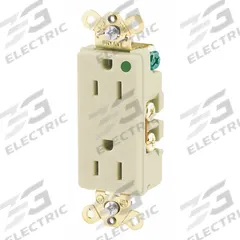 BRYANT Receptacle: Hospital Grade, Decorator Duplex, 5-20R, Ivory, 125V AC, 15 A, 2 Pole / 3 Wire (MPN 9200I)