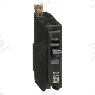 SQUARE D Miniature Circuit Breaker: 15 A, 120/240V AC, Single Phase, 10kA at 120/240V AC - QOB Series, Bolt-On Square D Miniature Circuit Breakers