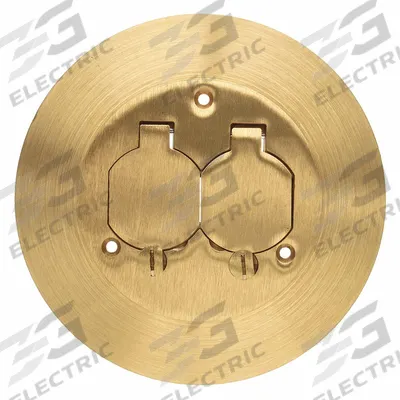 HUBBELL WIRING DEVICE-KELLEMS Floor Box Cover and Carpet Flange: Round, Gold, Brass - Brass Electrical Floor Box Covers