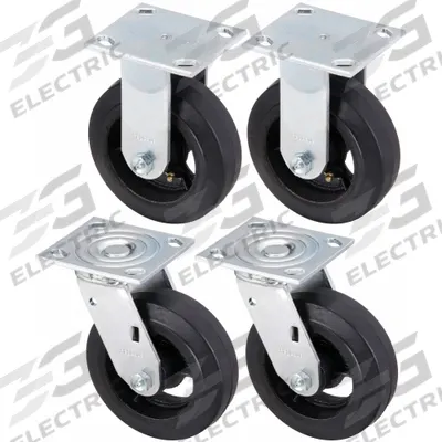 APPROVED VENDOR Plate Casters: Rigid/Swivel, No Brake, Rubber, 6 in Wheel Dia., 2 in Wheel Wd - General-Purpose NSF-Listed Sanitary Plate Caster Kits