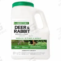 LIQUID FENCE Deer and Rabbit Repellent: Targets Deer/Rabbits, 2,500 sq ft Coverage Area (MPN HG-72654). Key specifications — Brand: LIQUID FENCE; Targeted Animals: Deer; Form: Granules.