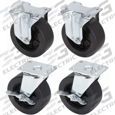 APPROVED VENDOR Plate Casters: Rigid/Swivel, Side Brake, Polyolefin, 5 in Wheel Dia, Plain - Plate Caster Kits