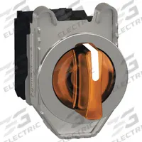 SCHNEIDER Selector Switch: 30 mm Panel Mounting Size, 3 Positions, Short Lever, 1NO/1NC, Metallic (MPN XB4FK135B5). Key specifications — AC Contact Rating: 3 A @ 240 V; Action: Maintained/Maintained/Maintained; Cam: No Cam Included; DC Contact Rating: 0.27 A @ 250 V; Hazardous Location Specification: Not Rated; Operator Head Material: Plastic; Operator Head Type: Short-Handled Knob; Operator Illumination: Illuminated.