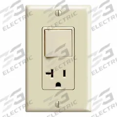 Combination Switch/Outlet: Rocker Switch, 5-20R, White, 120V AC, 20 A (MPN 5636-I). Key specifications — Brand: LEVITON.