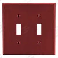 HUBBELL Wall Plate: Toggle, 2 Gang, Red, Midsize Size (MPN PJ2R). Key specifications — Brand: HUBBELL; Material: Polycarbonate.