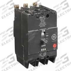 GE Molded Case Circuit Breaker: 50 A Amps, 14kA at 277/480V AC, Fixed, Lug, ABC (MPN TEY350). Key specifications — Series: TEY; Max. AIR Rating: 14kA at 277/480V AC; Instantaneous Trip: Fixed; Terminal Connection: Lug; Phase Connection: ABC.
