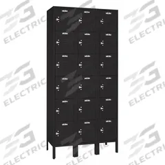 LYON Wardrobe Locker: 36 in x 12 in x 78 in, 6 Tiers, 3 Units Wide, Louvered, Padlock Hasp, Black (MPN KKC53323). Key specifications — Locker Color: Black; Door Type: Louvered; Includes Number Plates: No; Brand: LYON; Assembled: Unassembled; Color Family: Black.