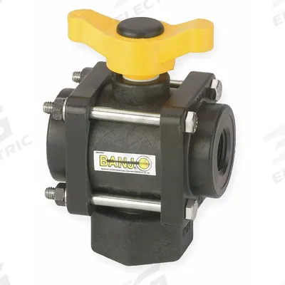 BANJO Manual Three-Way Ball Valve: 1 1/4 in, Polypropylene, L Flow, FNPT x FNPT x FNPT - L-Port Polypropylene Ball Valves