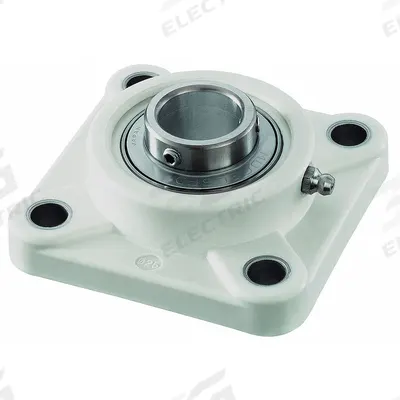 NTN 4 Bolt Flange Bearing: Radial Ball, 25 mm Bore, Polymer, Set Screws - Food-Grade Flange-Mount Ball Bearings