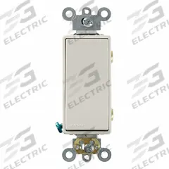 LEVITON Wall Switch: Rocker Switch, Double Pole, Maintained, Light Almond, 120/277V AC, 20 A (MPN 5622-2T). Key specifications — Illuminated: No; Voltage Rating: 120/277V AC.