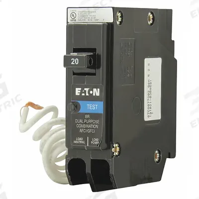 EATON Circuit Breaker: 20 A, 120V AC, Single Phase, 10kA at 120V AC, Type BR Loadcenters - BR & BD Series