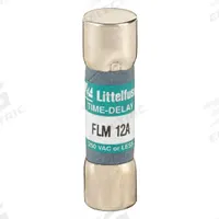 LITTELFUSE Fuse: FLM Series, Midget, Time-Delay, 12 A, 250 V AC, 13/32 in x 1 1/2 in, Non-Indicating (MPN FLM012). Key specifications — Series: FLM; Brand: LITTELFUSE.