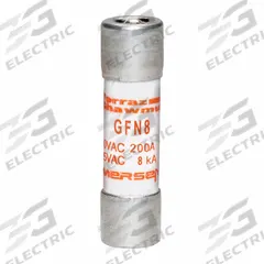 MERSEN Fuse: GFN Series, Midget, Time-Delay, 8 A, 250 V AC, 13/32 in x 1 1/2 in, Indicating (MPN GFN8). Key specifications — Series: GFN; Brand: MERSEN.