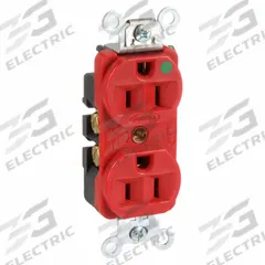 HUBBELL Receptacle: Hospital Grade Fed. Spec., Duplex, 5-15R, Red, 125V AC, 15 A, 2 Pole / 3 Wire (MPN HBL8200HRED)