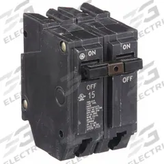 GE Miniature Circuit Breaker: THQL, 15 A, 120/240V AC, Single Phase, 10kA at 120/240V AC, Std (MPN THQL2115). Key specifications — Amps: 15 A; AC Voltage Rating: 120/240V AC; Phase: Single; Max. AIR Rating: 10kA at 120/240V AC; For Use With: Power Mark Gold Load Centers and AQ Lighting Panels.
