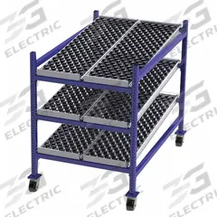 UNEX FLOW CELL Gravity Flow Rack: 36 in x 60 in x 54 in, Tilt, 3 Shelves, Rubber (MPN FCM99SW36603). Key specifications — Brand: UNEX FLOW CELL; Decking Material: Rubber.