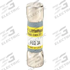 LITTELFUSE Fuse: FLQ Series, Midget, Time-Delay, 3 A, 500 V AC, 300 V DC, 13/32 in x 1 1/2 in (MPN FLQ003). Key specifications — Series: FLQ; Brand: LITTELFUSE.