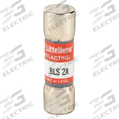 LITTELFUSE Fuse: BLS Series, Midget, Fast-Acting, 2 A, 600 V AC, 13/32 in x 1 3/8 in, Non-Indicating (MPN BLS002). Key specifications — attr1287209: BLS; attr211192: LITTELFUSE.