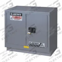 JUSTRITE Flammable Cabinet: 21 5/8 in Overall Dp, 36 in Overall Wd, 35 3/4 in Overall Ht, Steel (MPN 883604). Key specifications — Color: Silver; Material: Steel; Brand: JUSTRITE; Compatible with Product Type: Benches; Door Type: Manual; Mobility: Stationary; Product Type: Flammable Cabinet.